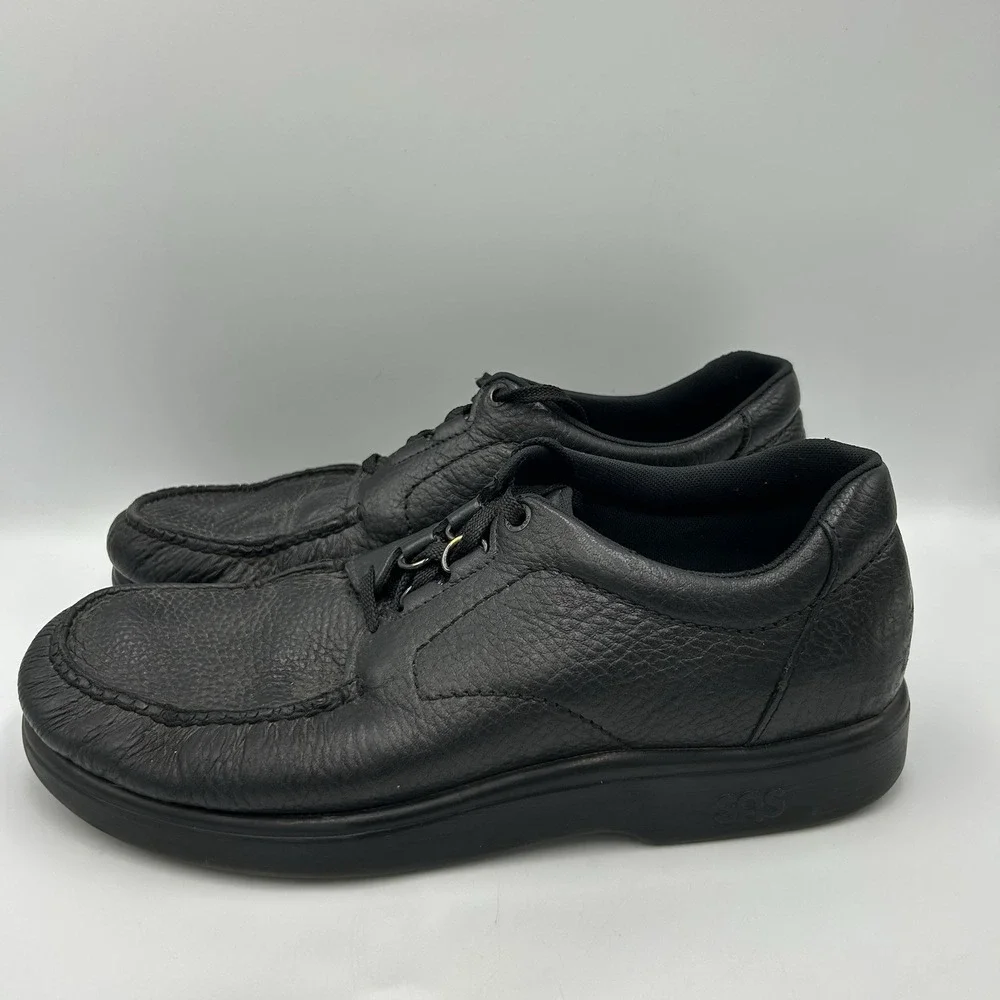 SAS Shoes Mens Bout Time Black‎ Pebbled Moc Toe Oxford Walking Comfort Read